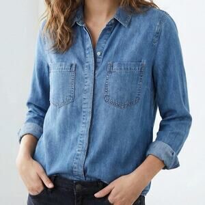 Violet Heart Womens Button Front Blue Chambray Hidden Button Shirt Small